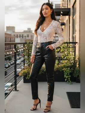 Karl Lagerfeld Paris Black Faux Leather Ankle Zip Pants - Size 8